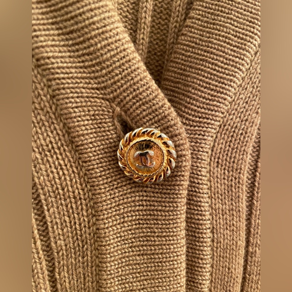 Authentic CHANEL Large Wool Tan Sweater Cardigan vintage